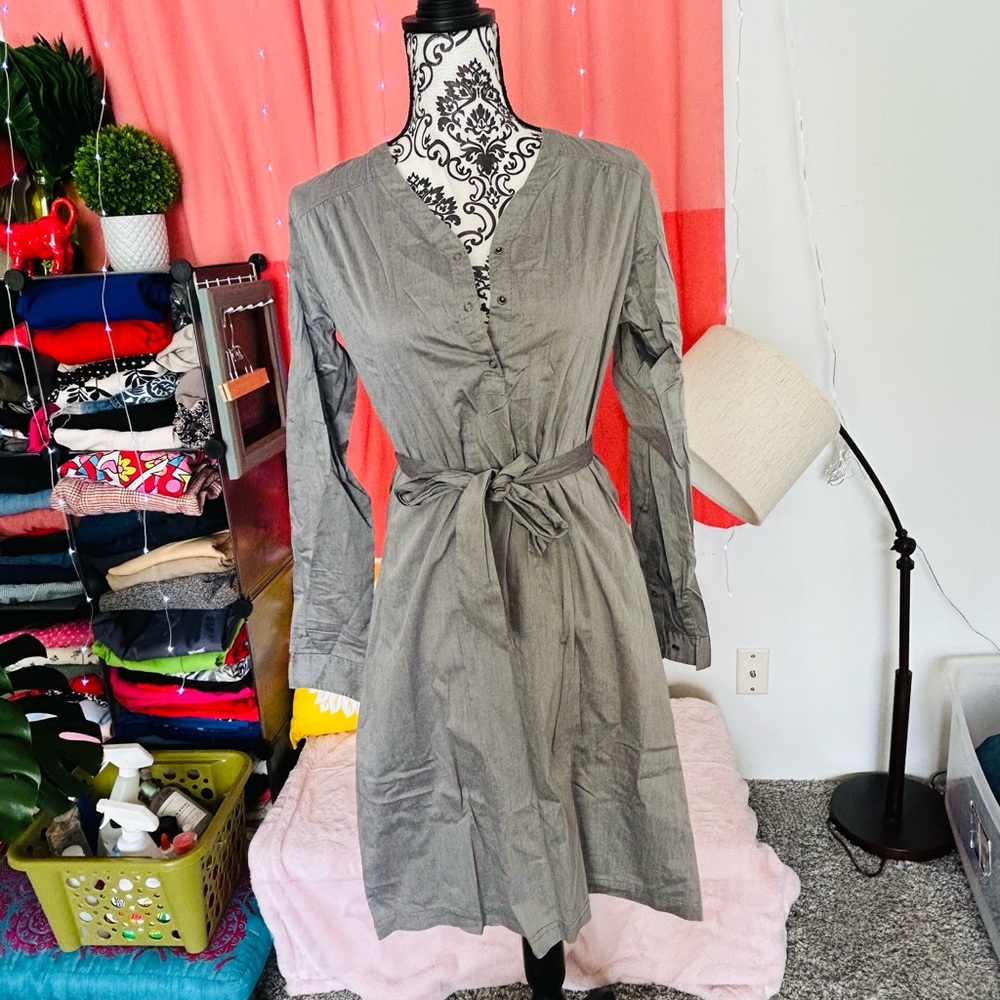 Cabela’s Women’s Gray Long Sleeve Popover Button Up Tie Shirt Dress Size M